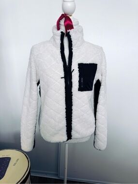 Calvin Klein White Quilted Sherpa Jacket with Black Trim